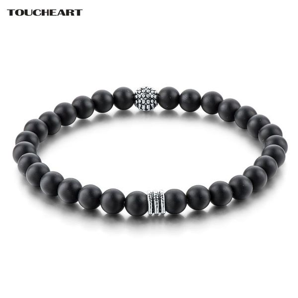 

beaded, strands toucheart 6mm black matte onyx classic charms bracelets & bangles for women men silver jewelry bracelet sbr1601