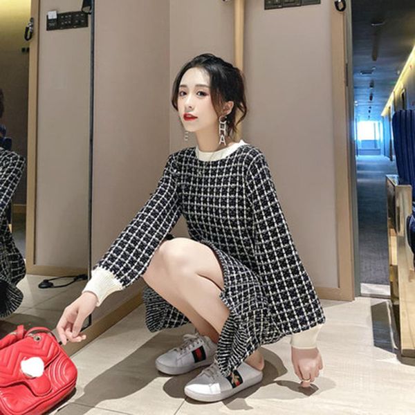 

women's sweaters women long sleeve sweater dress irregular hem casual autumn winter o-neck mid-length, White;black