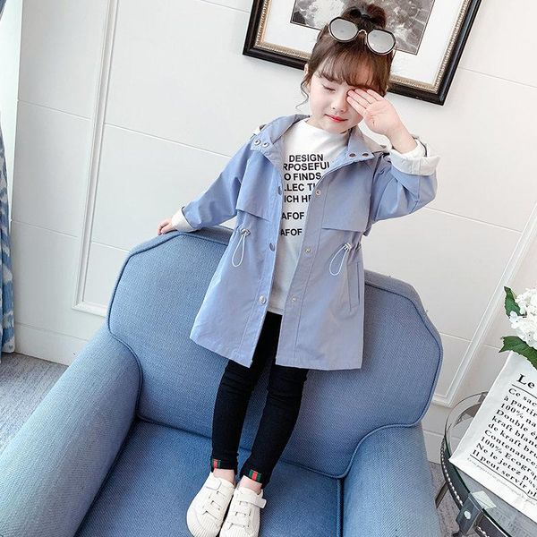 

girls trench coats kids windbreaker 2021 spring autumn teenage long outerwear for children clothes 4 5 7 8 9 10 11 12 year jackets, Blue;gray