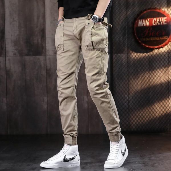 

men's pants cargo 2021 summer streetwear cotton casual fashion slim fit khaki trousers, Black
