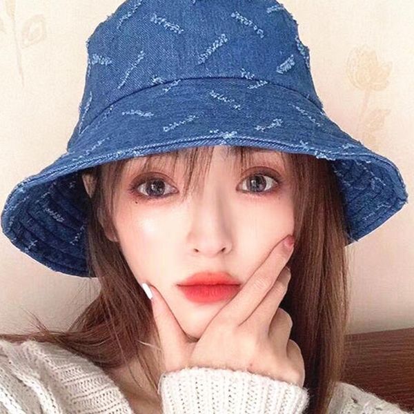 

hip hop edging blue women's bucket hat simple hole cowboy panama 2021 solid color casual sun protection fisherman wide brim hats, Blue;gray