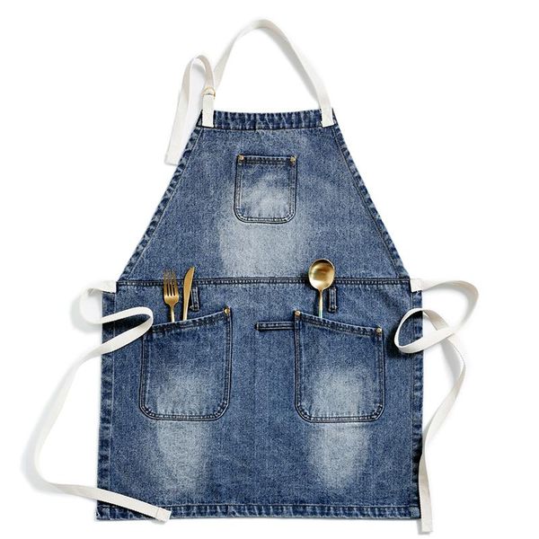 

aprons high-end fashion denim apron couples home baking barbecue coffee milk tea shop barber custom logo