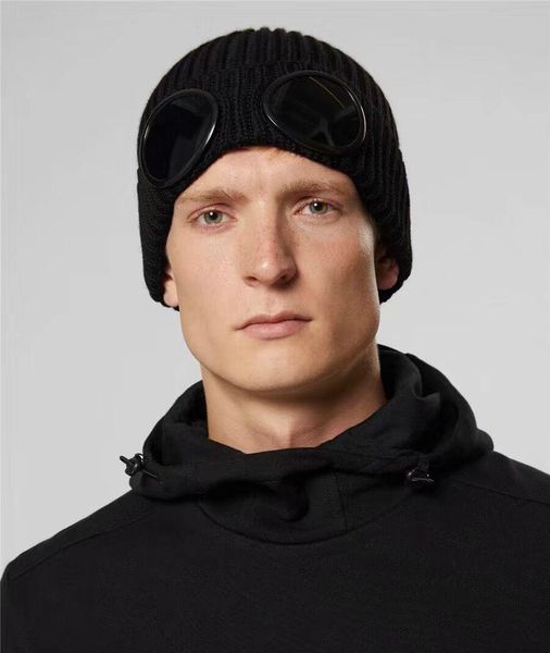 

2021 new two glasses goggles beanies men autumn winter thick knitted skull caps outdoor sports hats women uniebeanies black grey, Blue;gray