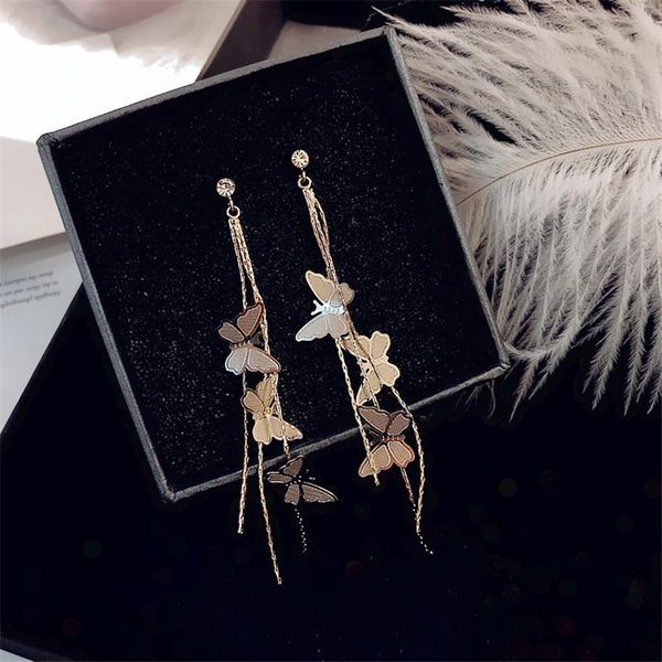 

dangle & chandelier women arrivals fashion vintage round brincos long tassel statement rhinestone butterfly drop earrings jewelry pendientes, Silver