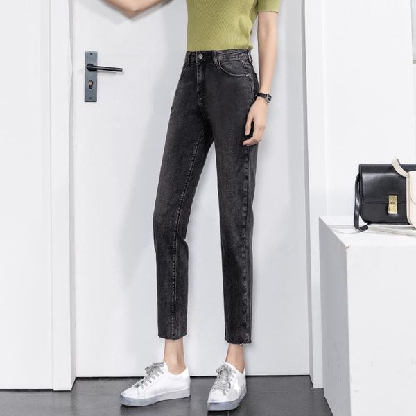 

women's jeans high waist straight leg for women slim fit stretch washed female denim pants streetwear ankle length trouser bottom rippe, Blue