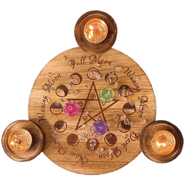 

candle holders wooden holder plate energy ornaments magical astrology pentacle suitable tarot supplies candlestick