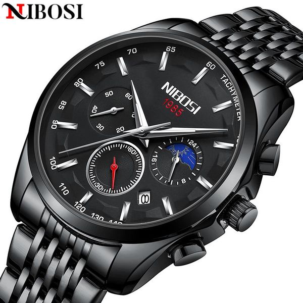 

wristwatches nibosi quartz clock sports men watch famous dress fashion watches stainless steel sport wrist para hombre, Slivery;brown
