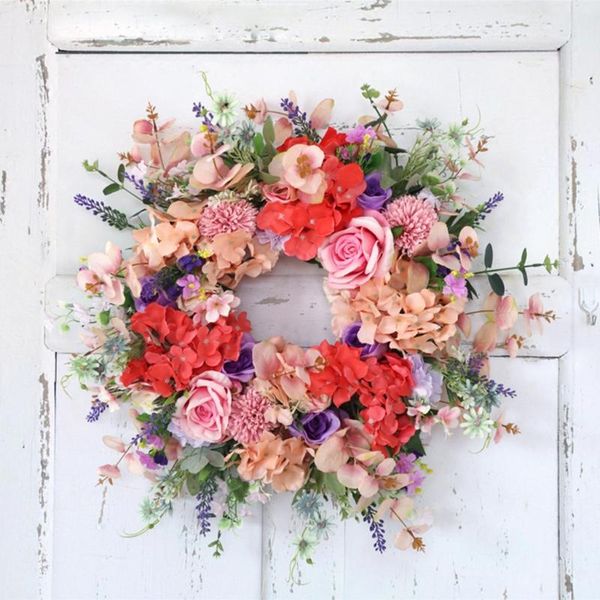 

decorative flowers & wreaths artificial rose hydrangea wreath spring summer door garland front window wedding hanging ornament home decor