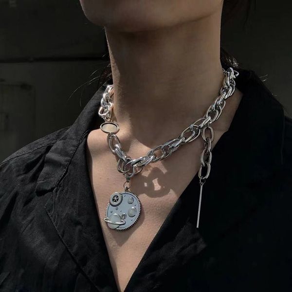 

personalized selling alloy punk exaggerated thick chain geometric necklace, Silver