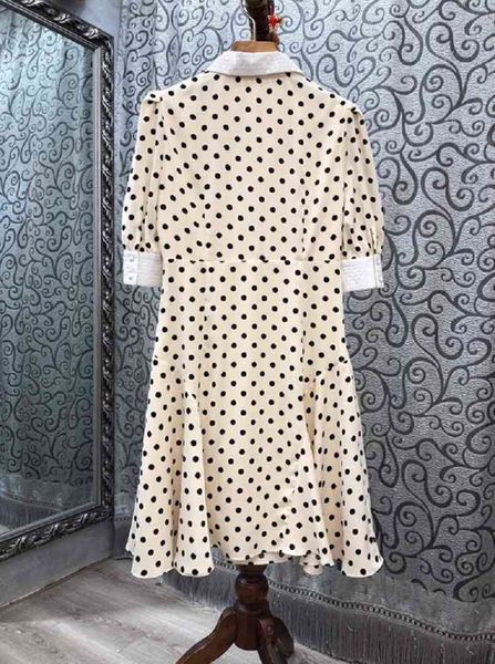 

dresses arrival autumn celebrity style woman turn-down collar beading buttons deco half sleeve vintage polka dot, Black;gray