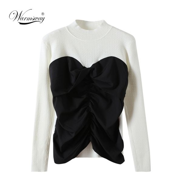 

base knitted sweater women fashion temperament slim patchwork turtleneck long sleeve fake-two inside office lady female b-138 210522, White;black