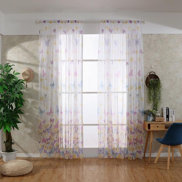 

curtain & drapes butterfly sheer window treatment voile drape valance 1 panel fabric dormitorio curtains for livingroom 3.29
