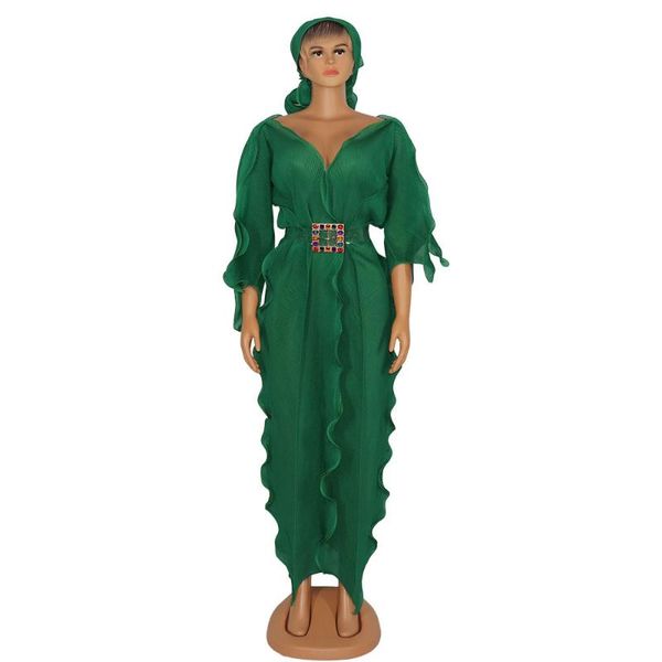 

ethnic clothing african dashiki dress pleated abaya v neck hijab belt bat muslim bazin design long maxi robe gowns rich lady fairy drea, Red