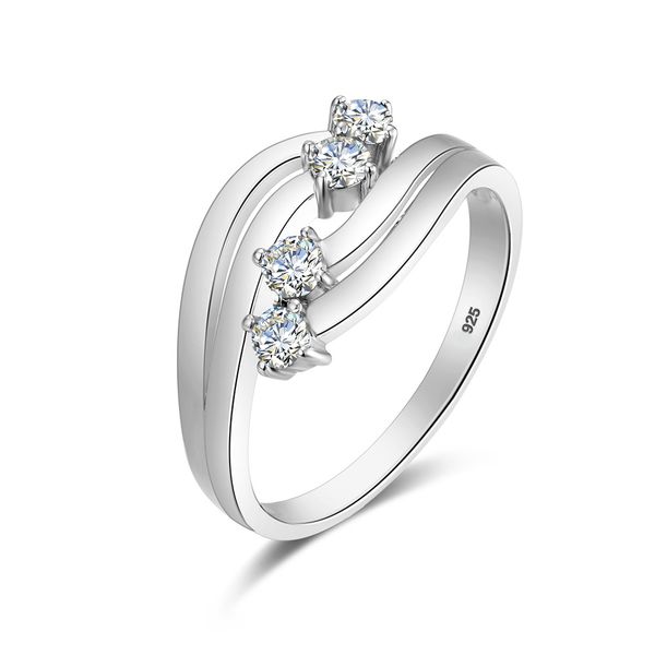 Anello di fidanzamento con 4 pietre Moissanite 3mm 0.1ct D Color VVS1 Anelli con diamanti certificati Gioielli in argento sterling 925 per le donne