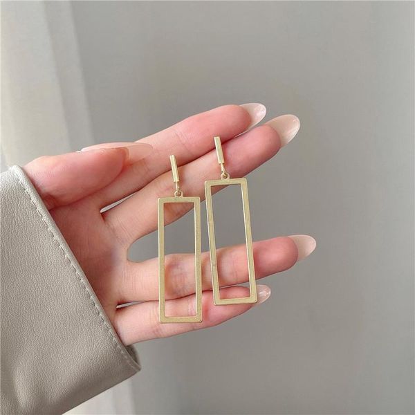 

dangle & chandelier 2021 vintage simple matte gold square geometric pendant earrings for no pierced women long ear jewelry wholesale, Silver