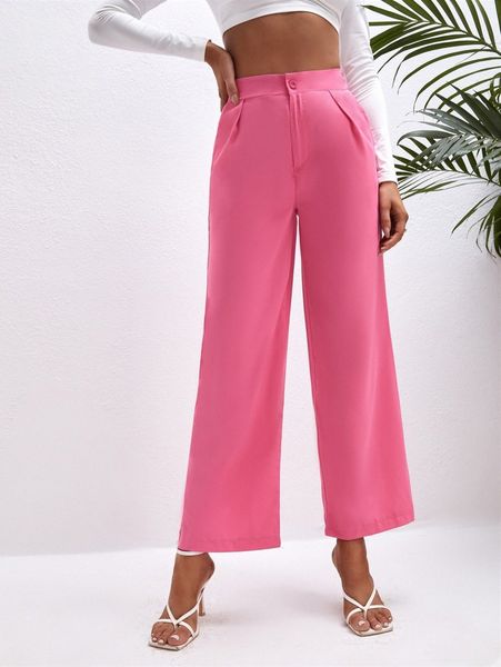 

high waist fold pleated wide leg pants o3ms#, Black;white
