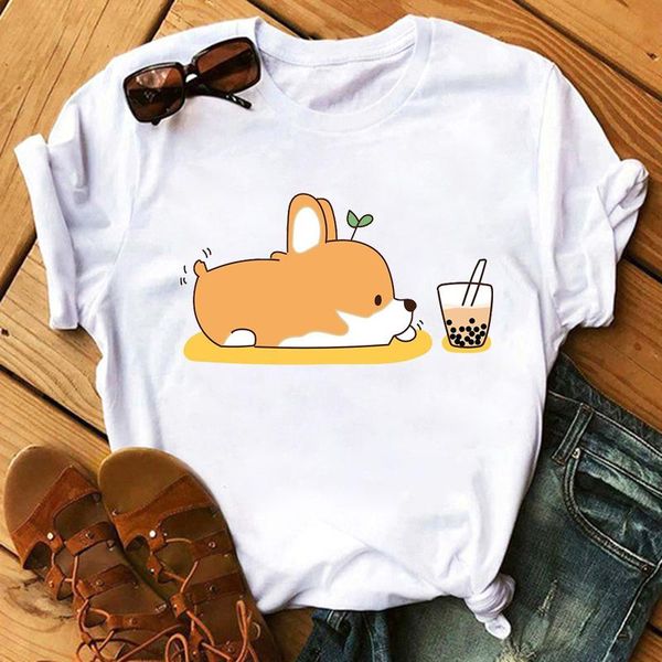 

women's t-shirt 2021 aesthetic harajuku kawaii cartoon shiba inu doge print summer korean streetwear women all-match tees, White