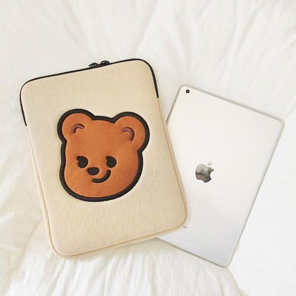 

cosmetic bags & cases fashion tablet case cute cartoon ins korea bear embroidery hand protective cover ipad 11/13 inch inner bag girls