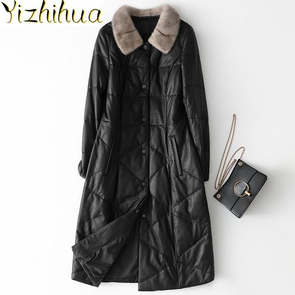

women's leather & faux coat, sheepskin winter feather long neck pascal, coat pph2835 2021, Black