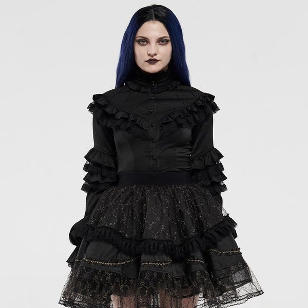 

women's blouses & shirts punkrave lolita gorgeous lace shirt gothic stand collar adjustable back strap party evening dinner long sleeve, White