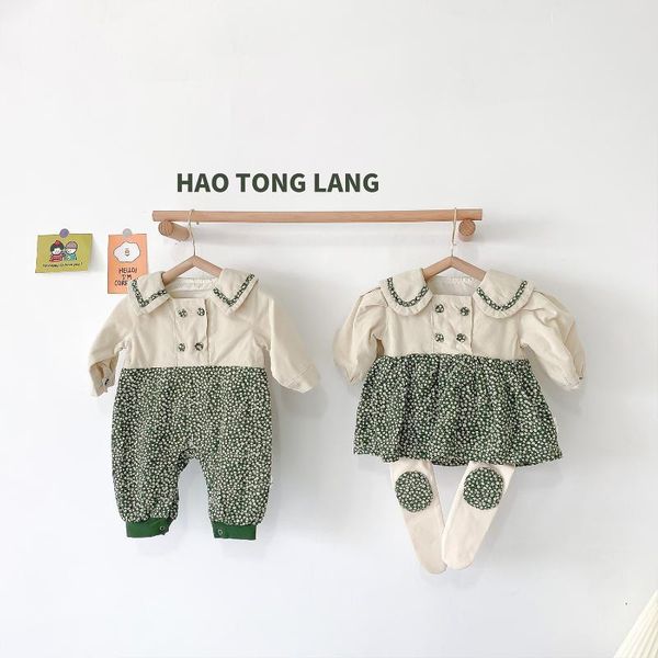 

jumpsuits 2021 autumn baby brother sister matching outfits children clothes spanish vintage born boys jumpsuit toddler girls dress sets, Blue