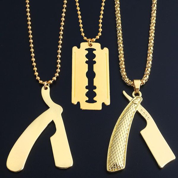 

pendant necklaces rj sell hip hop golden alloy razor blade pendants barber shears charm popcorn chain women men choker gifts, Silver