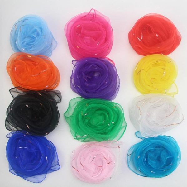 

children kids kindergarten performance dance scarves bright candy color gold wire juggling movement square scarf kerchief r58b cycling caps, Black