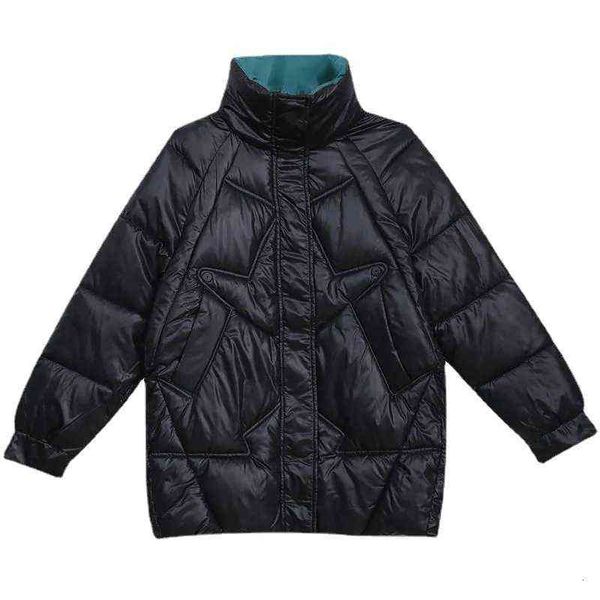 

cotton padded women 2021 bright face wash winter foreign style korean version medium and long coat down cotton et loose, Black