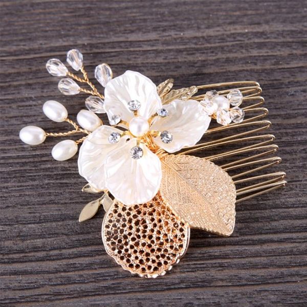 

hair clips & barrettes 1 pc bride comb wedding leaf flower bridal hairpins floral women jewelry accessories, Golden;silver