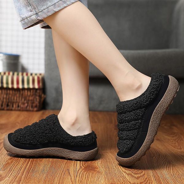 

slipper yishen kids winter slippers plush upper non-slip soft warm house indoor bedroom teenagers home shoes slides boys girls, Black;grey