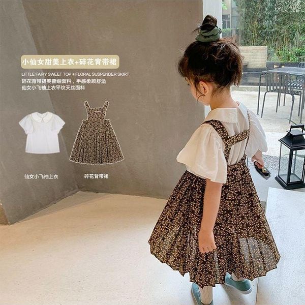 

baby clothes summer 2021 shirt floral strap dresstwo piece set boutique kids clothing girls children sets, White