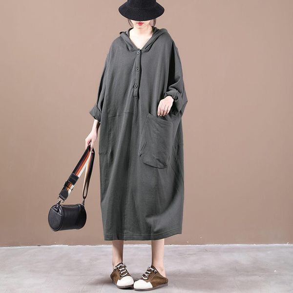 

extra large size autumn sweatshirt dress 2021 female korean hooded single pocket pullover oversized women clothing y011 casual dresses, Black;gray