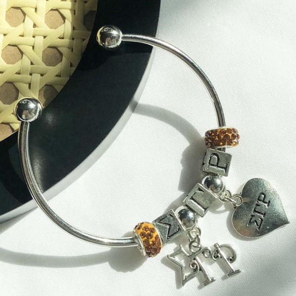 

bangle hand made greek sorority disco ball letter sgr sigma gamma rho lucky clover charms women jewelry, Black