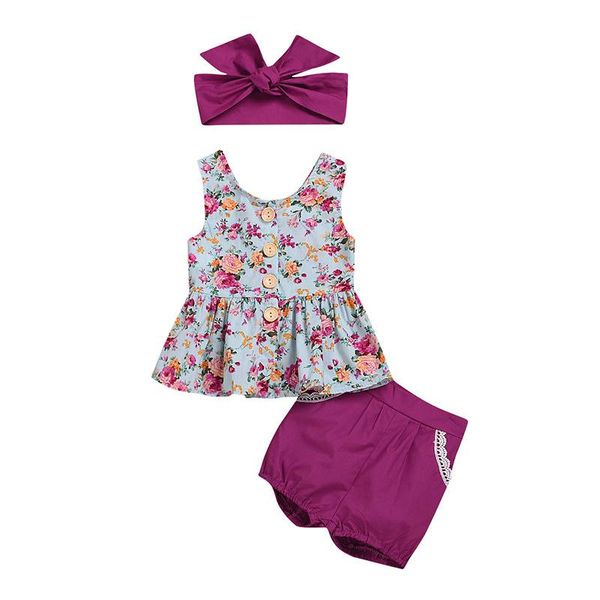 

clothing sets girls summer vest floral dress shorts set l3.26, White