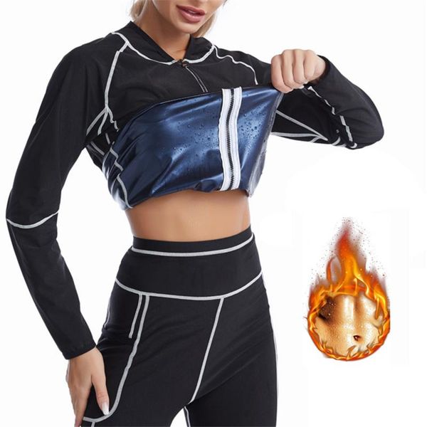

running sets ginccy sports set waist trainer body shaper warming sweat shirt + legging sauna suit women control panties shapewear fajas, Black;blue