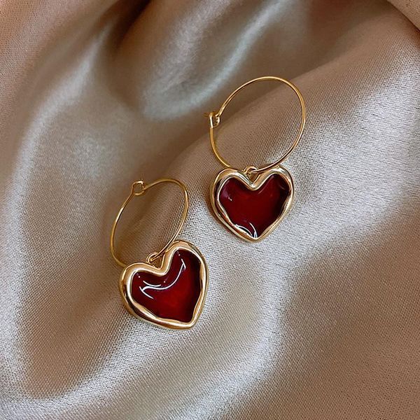 

dangle & chandelier korean 2021 trendy wine red love earrings simple temperament net wild personality ear jewelry fashion kolczyki, Silver