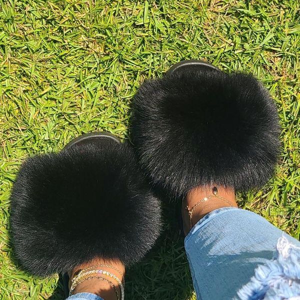 

ladies summer gorgeous fur sandals women amazing slippers fuzzy warm slides elegant party shoes fashion flats, Black