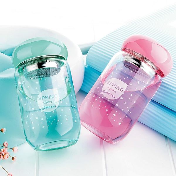 

water bottles 320ml tianxi portable creative lid kettle cute children's glass students transparent leak-proof pot rt09