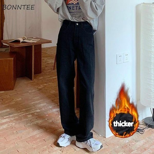 

jeans women spring full length chic pockets black washed teenagers straight daily baggy leisure trousers thicker ulzzang women's, Blue