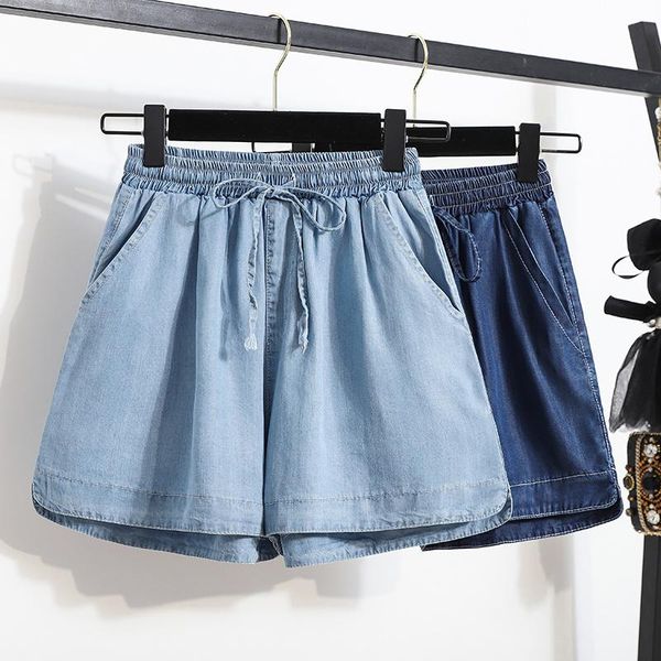 

women's shorts ice silk high waist denim women 2021 summer loose casual short femme wide leg blue jeans, White;black