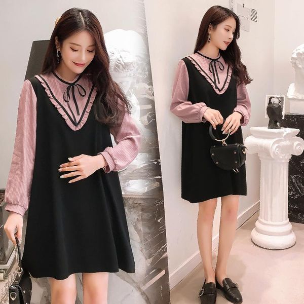 

spring korean fashion patchwork maternity blouses sweet loose shirt clothes for pregnant women chic pregnancy dresses, White