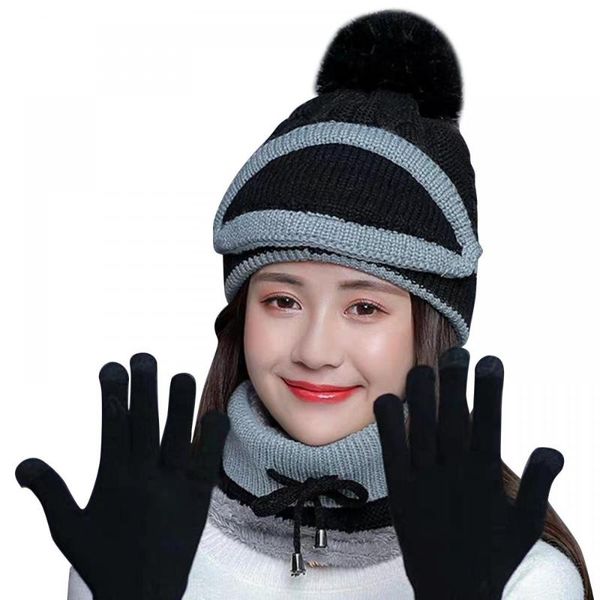 

ski gloves fashion winter female knitted cap thick scarf face mask touch screen set beanie casual indoor outdoor skiing