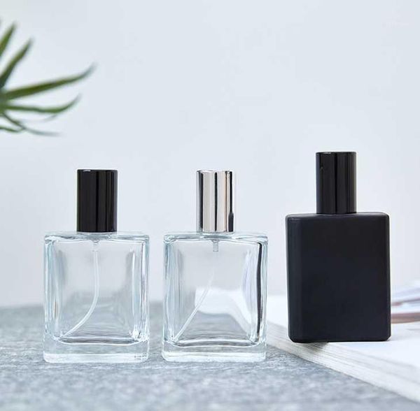 

100pcs 30ml 50ml high-end portable transparent glass perfume bottle with black caps, empty spray storage bottles & jars1