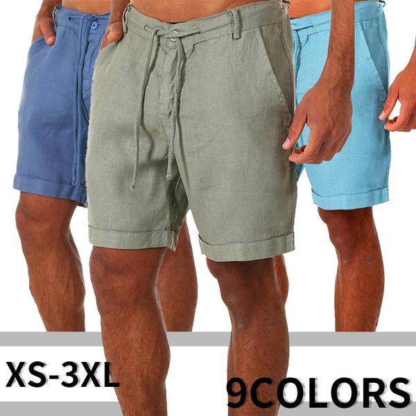 

men's shorts fashion summer linen casual single pants pure color lace-up quick-drying beach, White;black