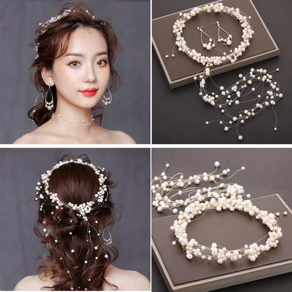 

hair clips & barrettes bride wedding hairpins tiaras hairbands flowers beads pearl accessories headbands fashion women headpiece ornament, Golden;silver