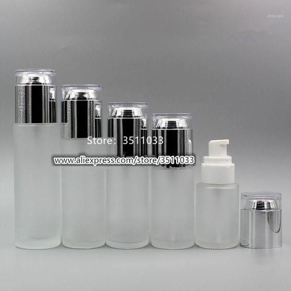 

storage bottles & jars frosted glass bottle with acrylic silver cap 30ml, 30cc lotion pump cosmetic emlusion 12pcs/lot