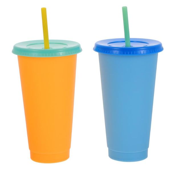 

2pcs straw cups heat discoloration water drinking sippy mugs