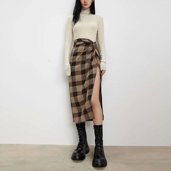 

vintage elegant plaid office autumn women skirt pencil long girls female mid calf mujer, Black