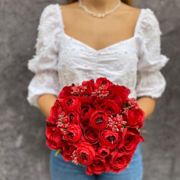 

bridal veils artificial red rose bouquet erengul, Black