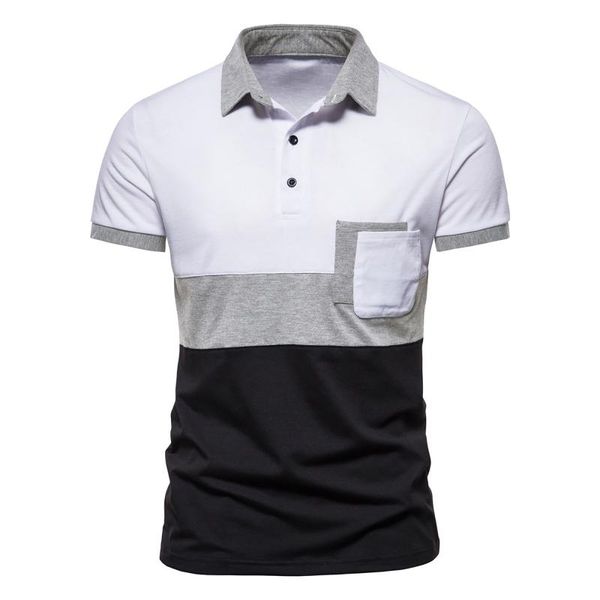 

men's t-shirts shirt fashion color blocking splicing pockets casual button lapel short-sleeved t-shirt males office slim breathable, White;black